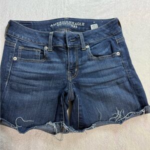 American Eagle Outfitters Blue Jean Shorts with Frayed‎ Hem